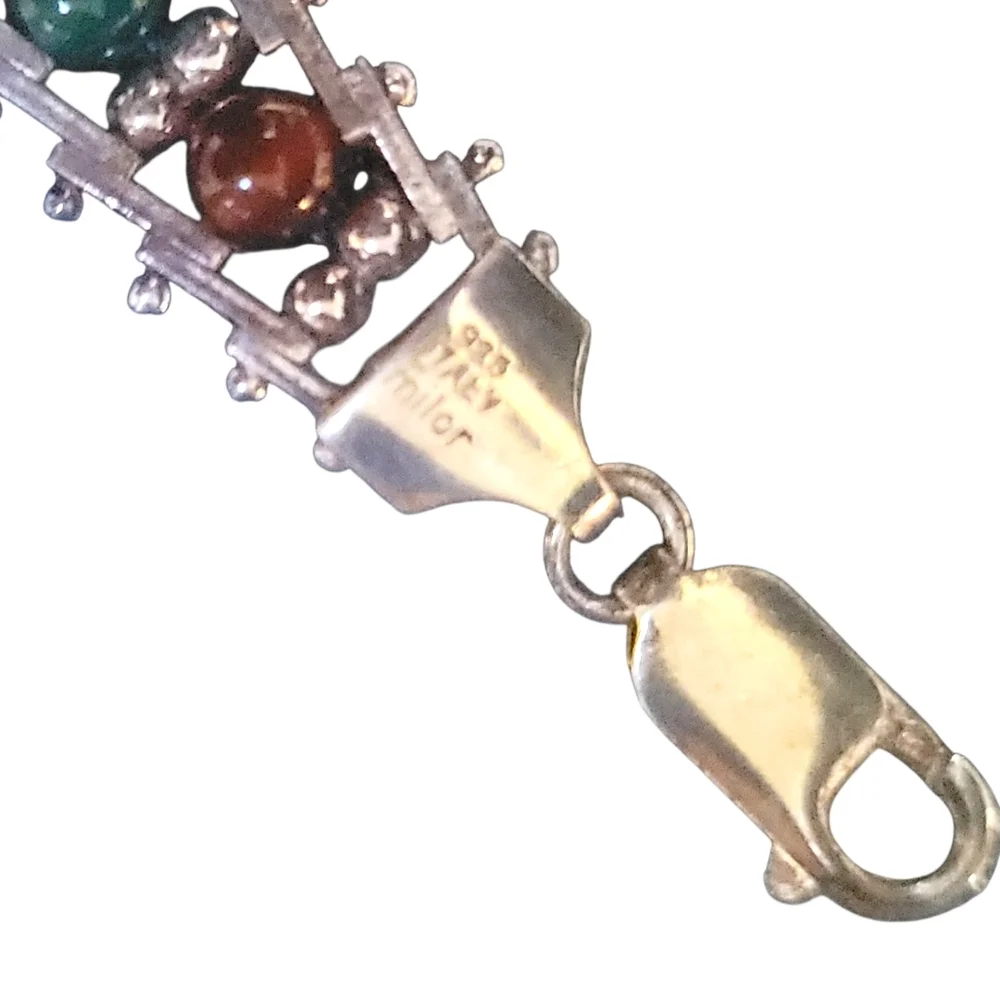 Italy Sterling Silver Riccio Gemstone Bracelet Made By Milor 8in - Picture 5 of 8